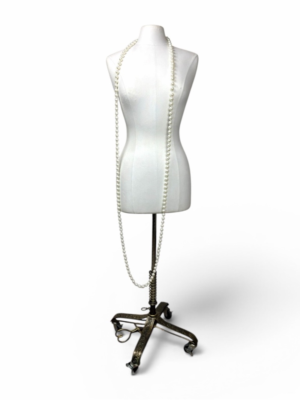 48 inch Long White Vintage Faux Pearl Strand Necklace